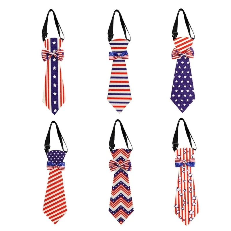 

Striped Star Pattern Small Neck Tie American Patriotics Independence Day Pretied Adjusted Necktie Mens Party Accessories