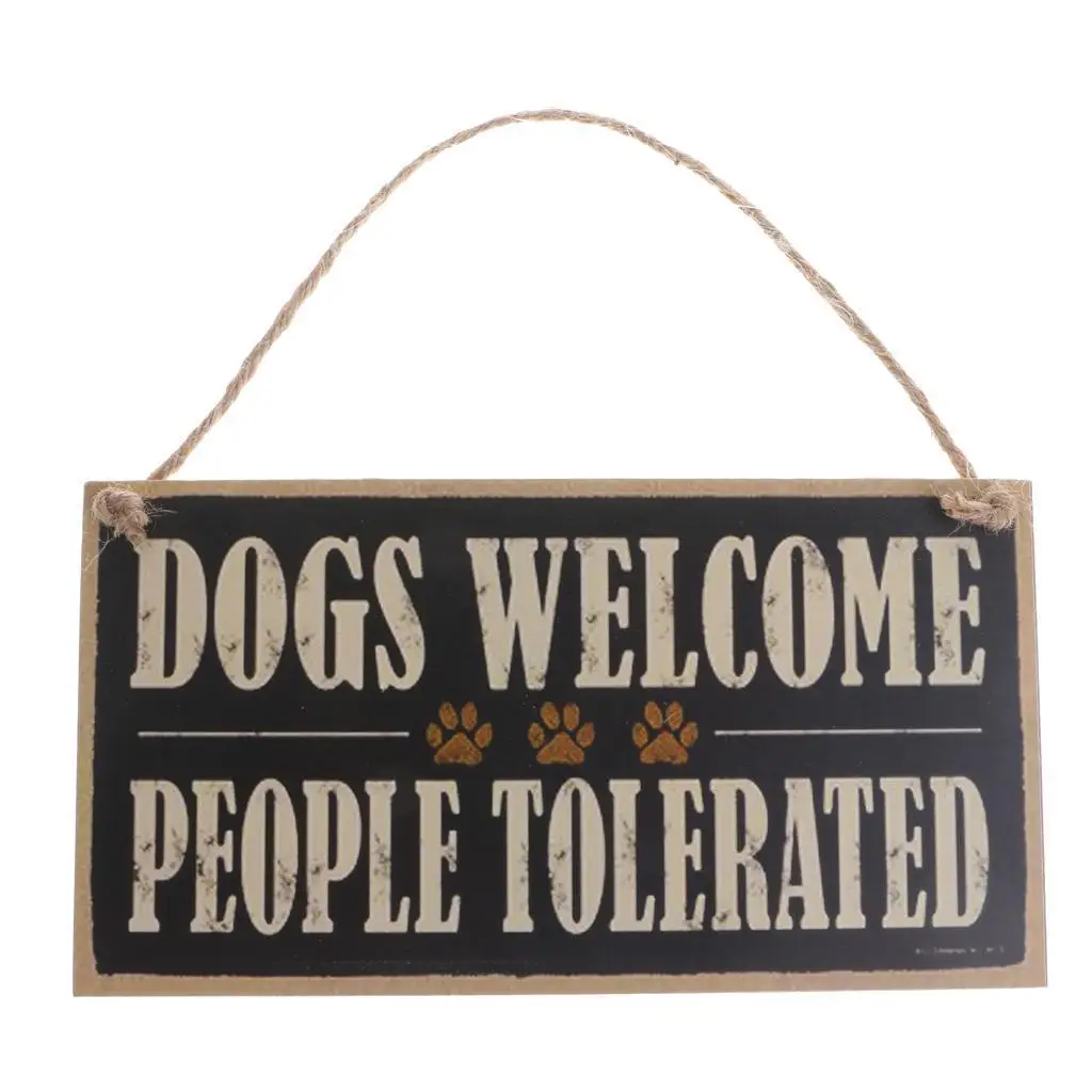 

Винтажные собаки добро пожаловать человеку терпированные доски табличка деревянный знак подвесной декор с джутовым шпагат