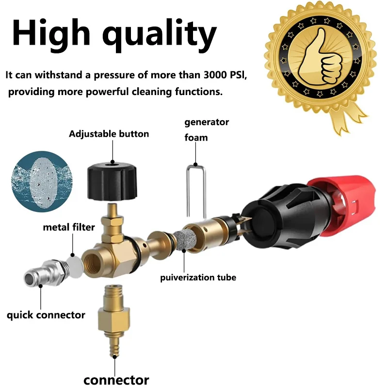 Pressure Washer Foam Cannon Adjustable Foam Nozzle Thick Plastic Wide Neck Foam Cannon with 1/4 Quick Connector Car Washing 1 L 2