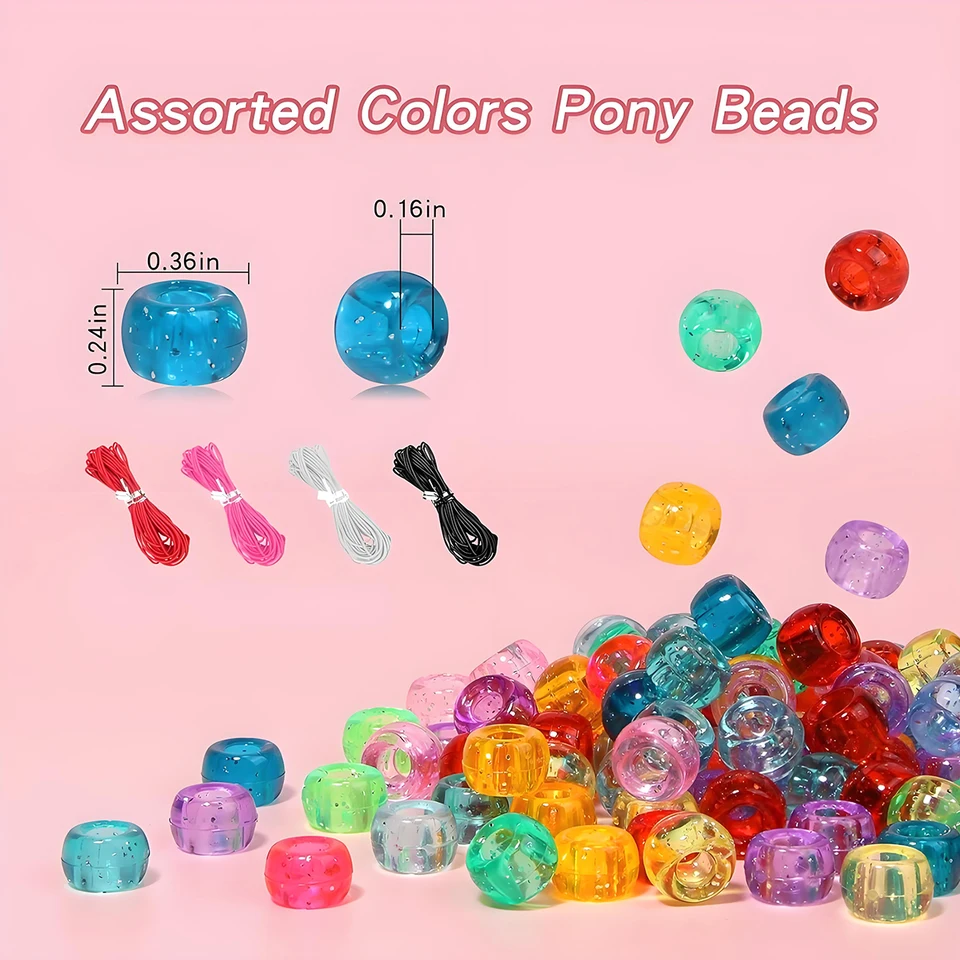 Beads For Crafts 500 Black Acrylic Round Pony Beads – 6x4mm Craft Kandi Bracelets & Jewelry Beads For Kids - Foto 5