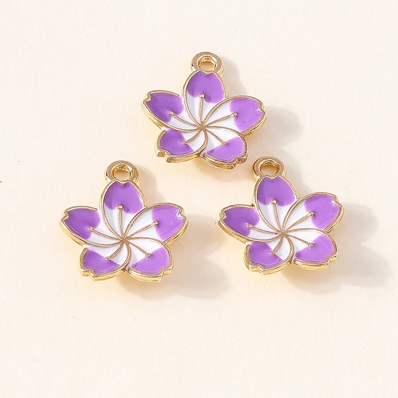 Cherry Blossom Enamel Charms  -  13x16mm  Mini  Pendants  for  DIY Jewelry Making, Earrings,  Necklaces  &  Bracelets