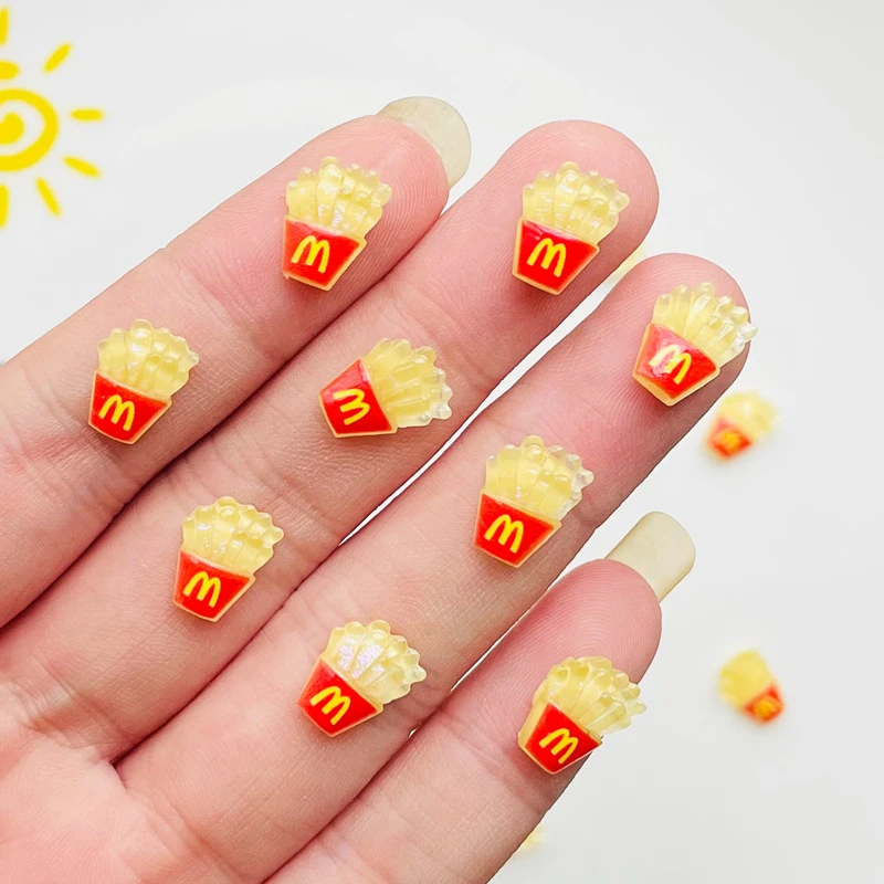 Resin Hairpin Accessories Resin Nail Art Crafts Resin Jewelry Accessories 50 Pcs 11*9mm Mini Cartoon French Fries Flat Back Resin DIY Jewellery Hairpin Children's Gifts Manicure Accessories