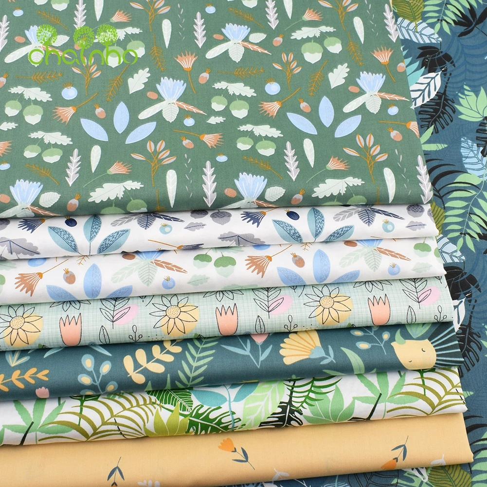 Chainho,Printed Twill Weave Cotton Fabric,Patchwork Cloth,DIY Sewing Quilting Material,8 Designs Floral Series,2 Sizes,15C166