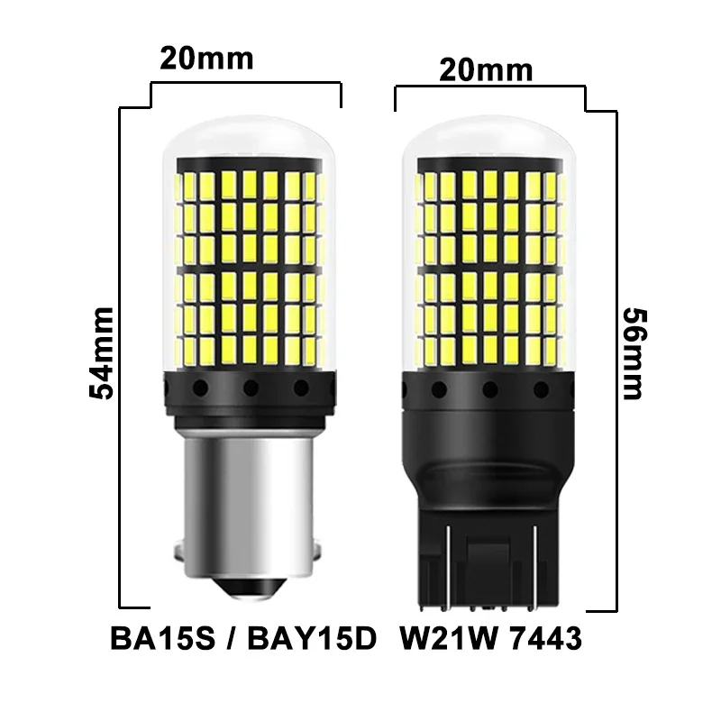 2 PCS P21W 1156 BA15S BAU15D LED   극ũ  õ 7443 W21W    12V 144-3014SMD  Ʈ