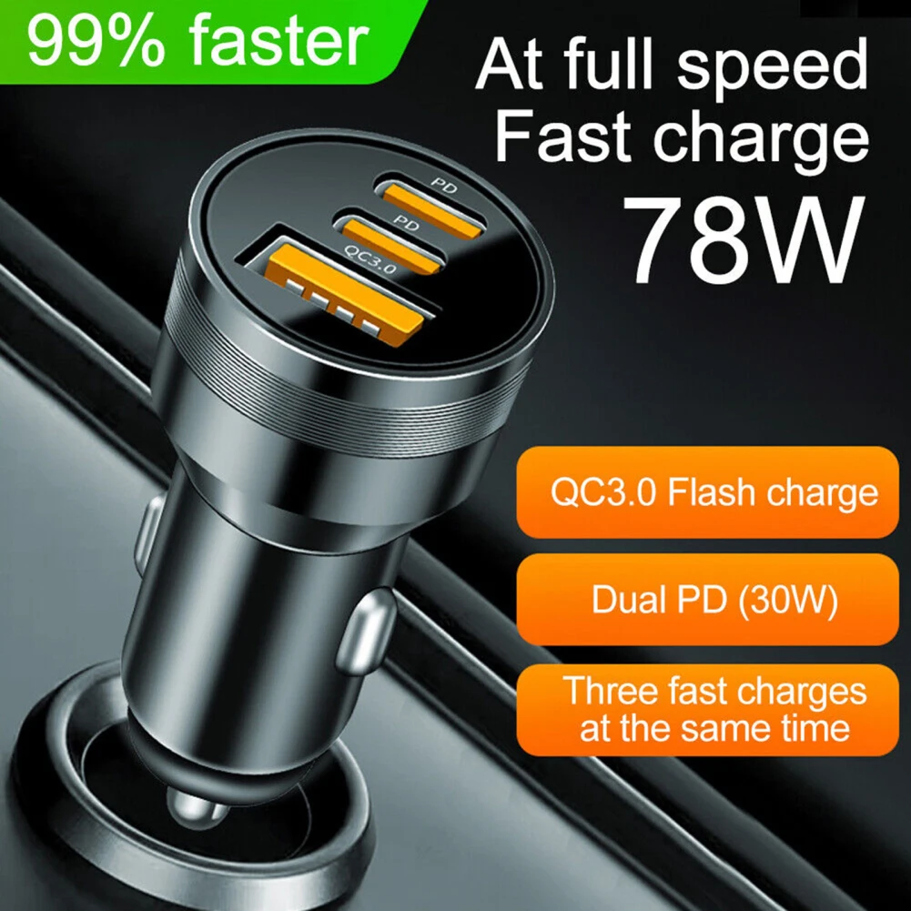 

78W PD USB C Car Charger Dual PD QC3.0 Fast Power Charging Block Cigarette Lighter Socket Splitter Power Adapter Dropshipping