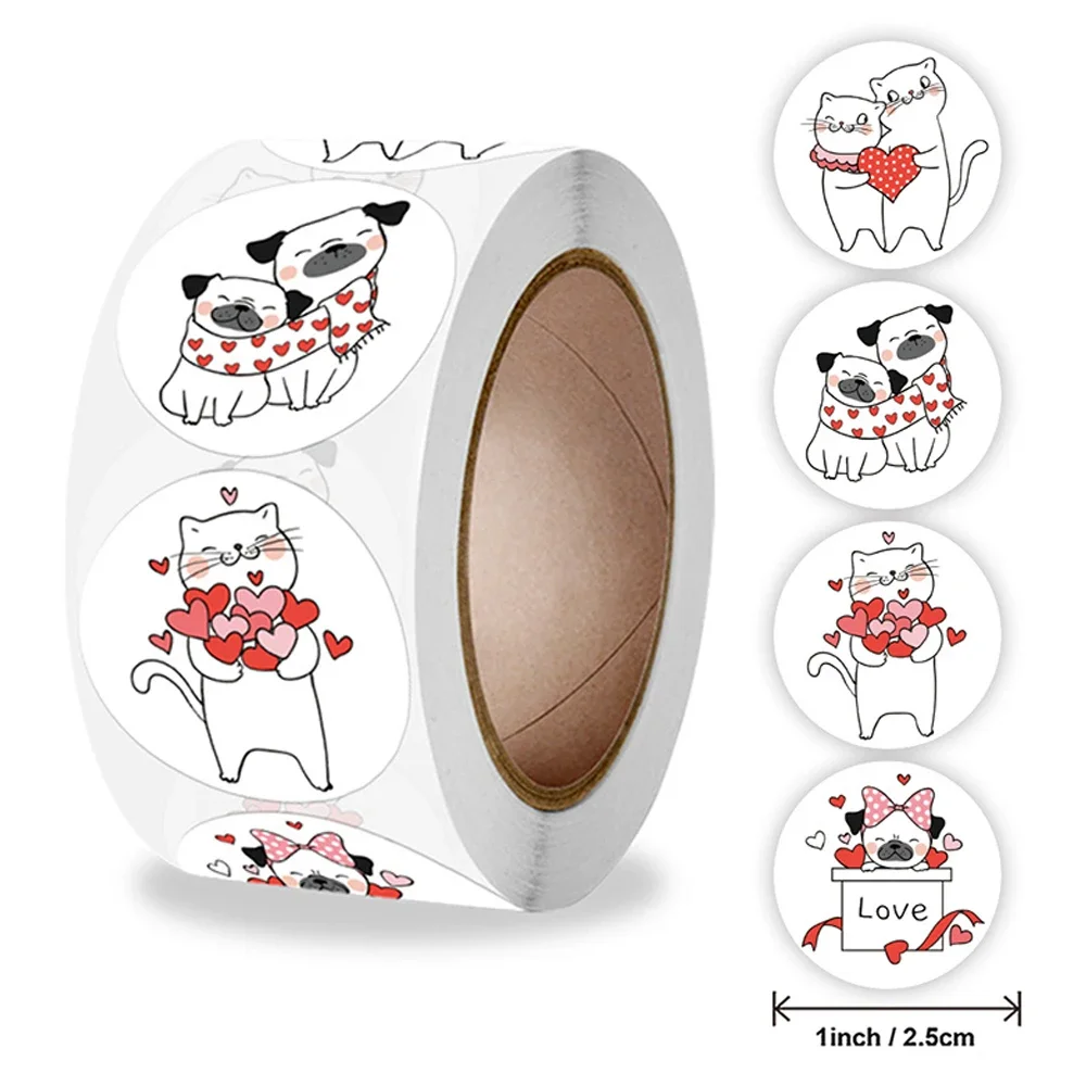 100-500pcs Valentine’s Day Love Sticker Roll 1inch Cardioidary Gift Wedding Decoration Stickers Self-adhesive Label Scrapbooking