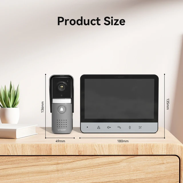 TMEZON Video Doorphone 4-Wire,Intercom with Doorbell, Doorphone with Camera,7" Color Display, 120° Wide View Camera 5