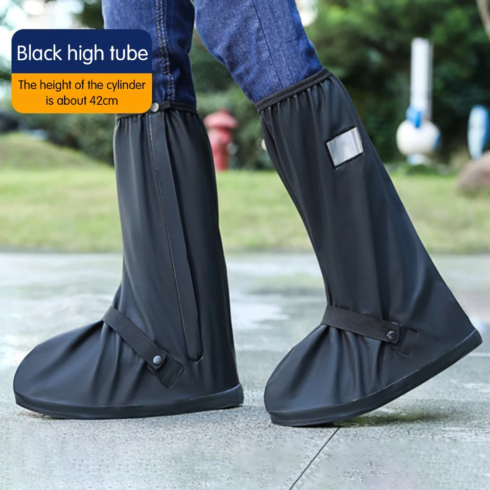1 Pair Waterproof Rain Boot Shoe Cover with Reflector Anti Slip Walking Boot Protector Sleeve for Rainy Day