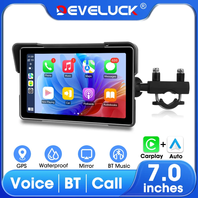 Universal 7 inch Motorcycle Navigation Wireless Android Auto CarPlay IPX7 Waterproof Screen Motorcycles GPS Motor Accessories