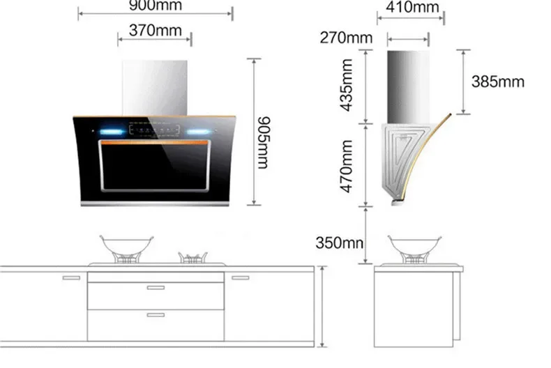 Best Quality Kitchen Appliance Touch Control Chimney Hood Carbon Filter Home Electric Range Hood 900*350*530mm 6