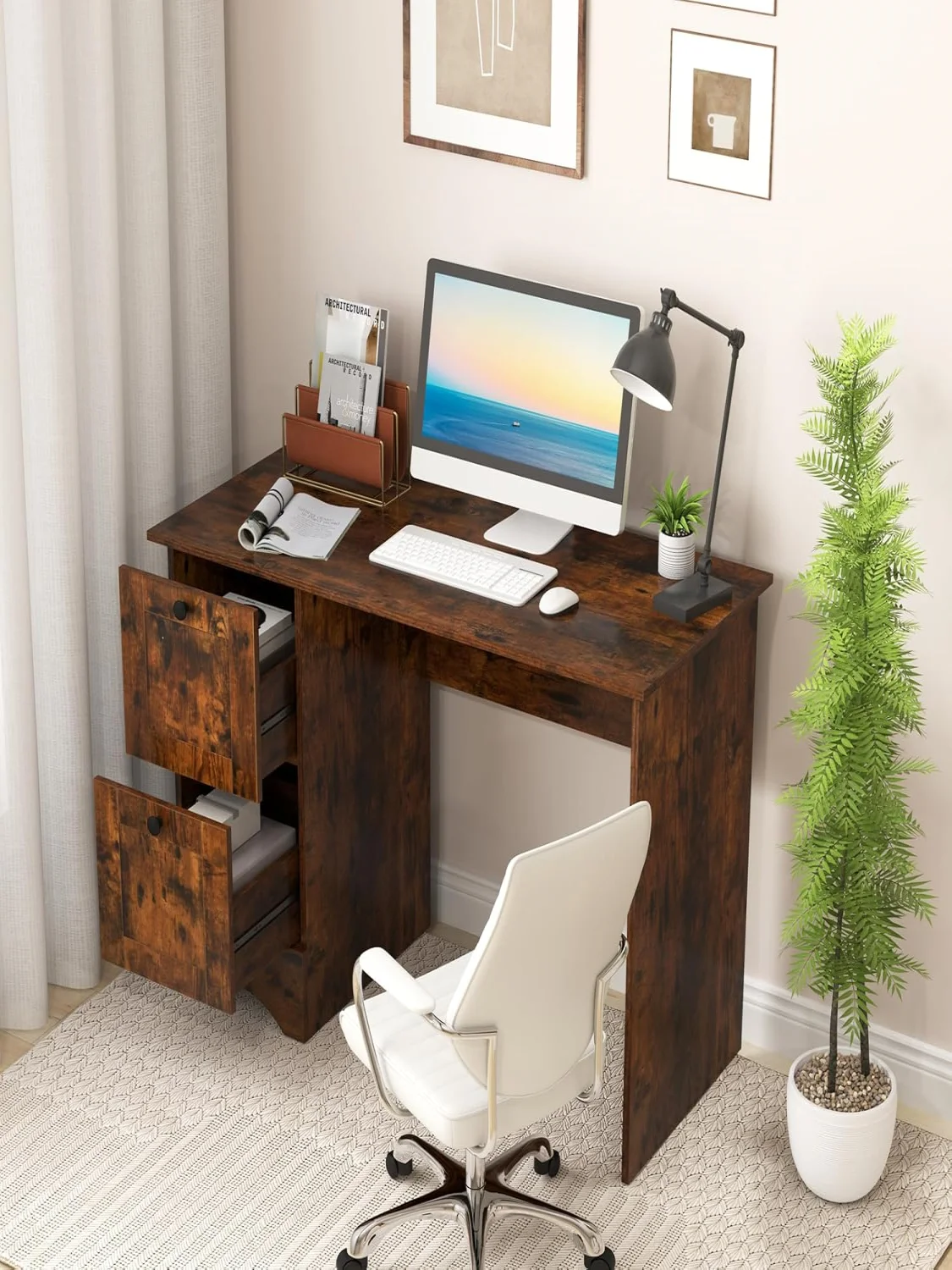 Schreibtisch mit 2 Schubladen, kleiner Computer tisch, Kinder schreibtisch, Büro tisch, Tisch für Schlafzimmer, Arbeits zimmer, Büro109 x 50x75 cm – Detail 1