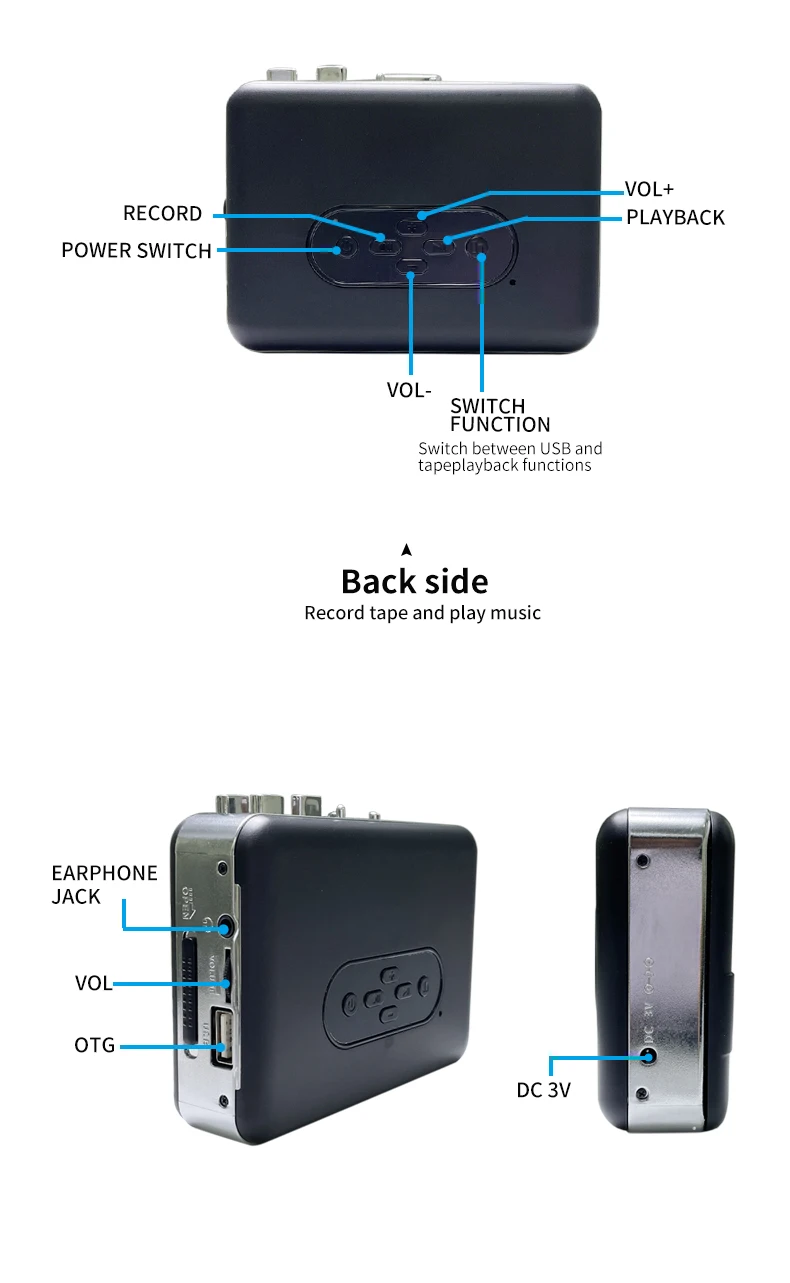 Cassette Player Cassette to MP3 Converter Portable Tape Player Captures MP3 Audio Music via USB Computers to
