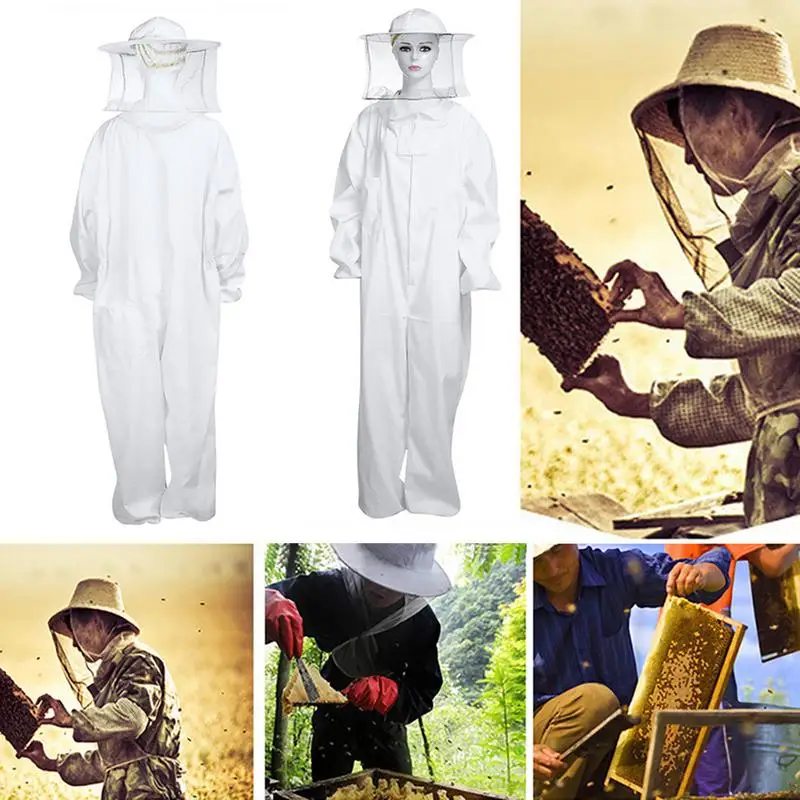 

Full Body Beekeeping Suit Professional Beekeepers Clothes With Round Veil Cotton Protective Bee Proof Outfit For Men Women