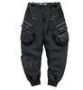 Autumn and winter men's pure black multi-pocket cargo pants trend loose bunched feet casual pants  size 3XL 1