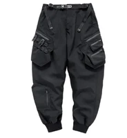 Autumn and winter men's pure black multi-pocket cargo pants trend loose bunched feet casual pants  size 3XL 1