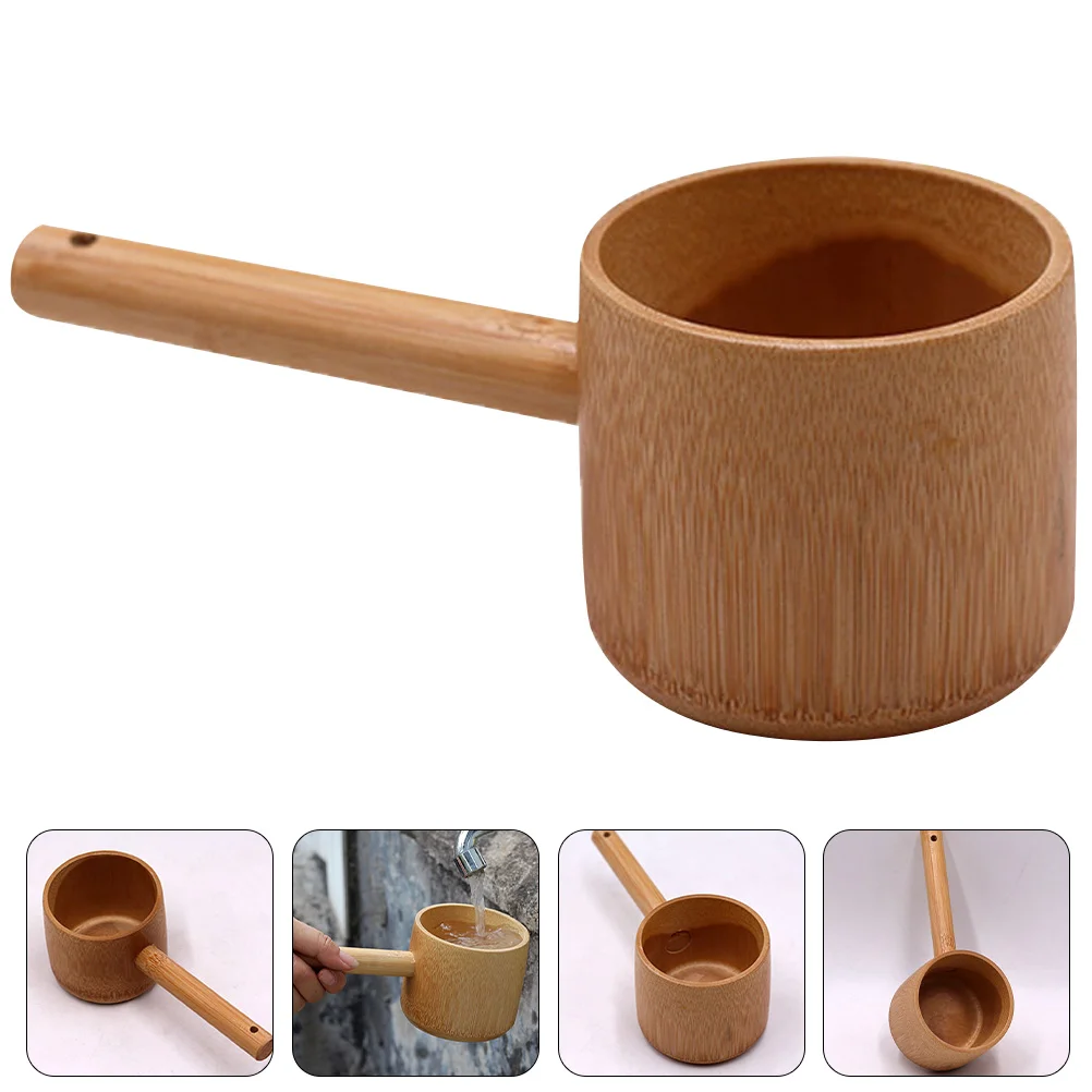 Wooden Scoop Spoon Bath Spoon Large Ladle Water Bamboo Scoop Sauna Bucket for Restaurant Watering Tea Japanese Kitchen