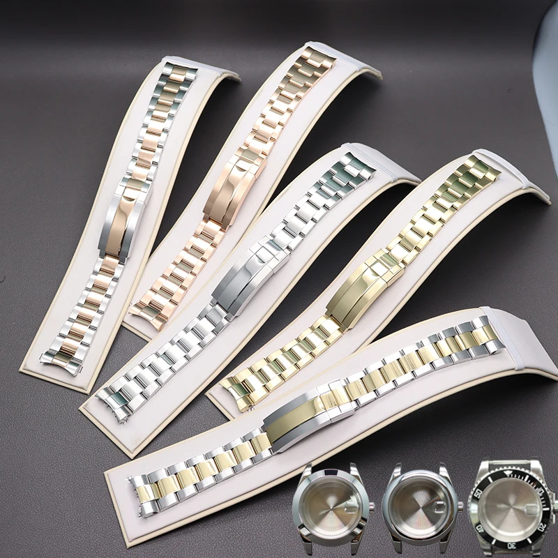 20mm Watch Strap 316L Stainless Steel Brushed And Polishing Watchband Parts Glide Lock Clasp For Men's luxury Nh35 Watch Case