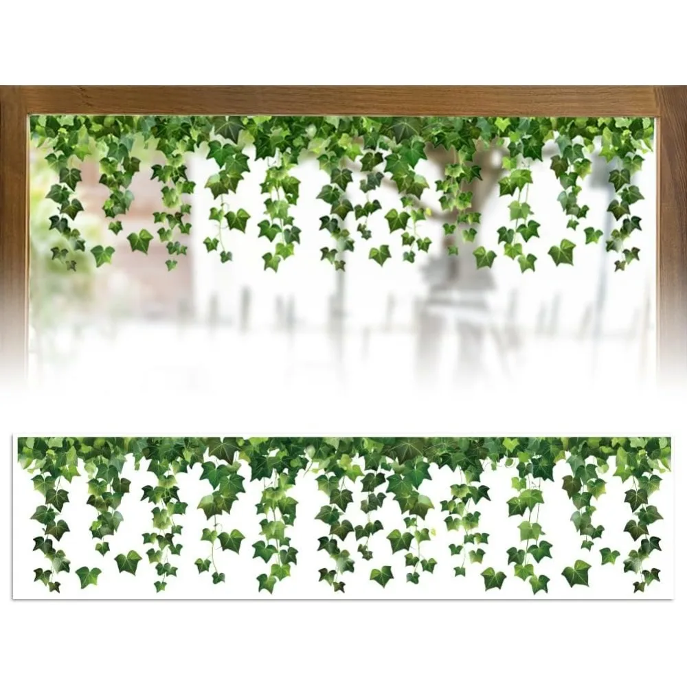 Green Hanging Vine and Leaf Double-Sided Static Cling Waterproof Window Decal
