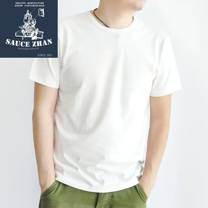 SauceZhan Tops & Tees Men's T-shirt Short Sleeve  Anti-Deformation Anti-Shrink Double-woven fabric Cotton Soft O-Neck 4