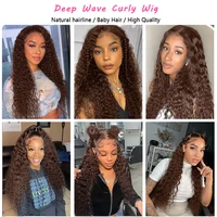 Perruque Lace Frontale HD Deep Wave en Cheveux Humains Chocolat Marron, Perruques Brésiliennes Remy en Cheveux Humains 13x4, Perruques Colorées Kinky Curly en Cheveux Humains 4