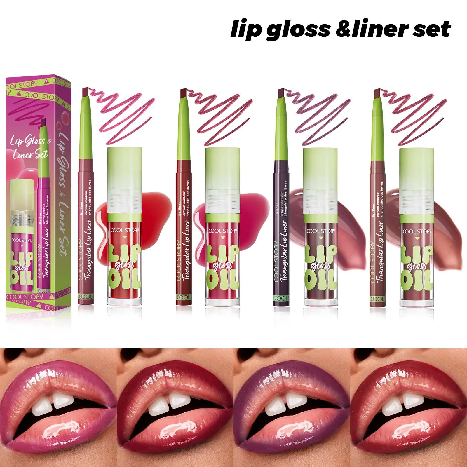 2pcs Lips Contour Makeup Kit Matte Lip Liner with Moisturizing Plumping Lip Gloss Lip Oil Combo Set  Lips Cosmetics - 4
