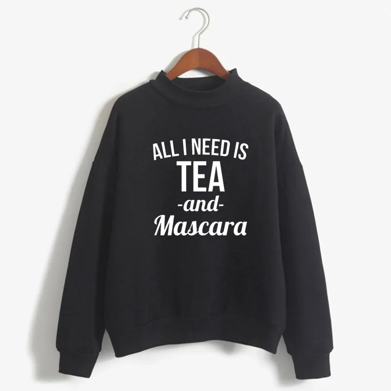 

All i need is tea and mascara Print Woman Sweatshirt Korean Oneck Knitted Pullover Thick Autumn Winter Candy Color women Clothes