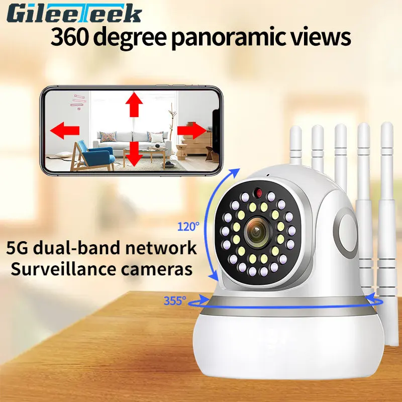 5G Dual-band Network Surveillance Cameras Wireless WIFI Mobile Automatic Tracking Mobile Phone Remote Monitor 360 Panoramic View srihome 4mp solar wifi camera tracking two way audio mobile remote view pir detection rainproof video surveillance