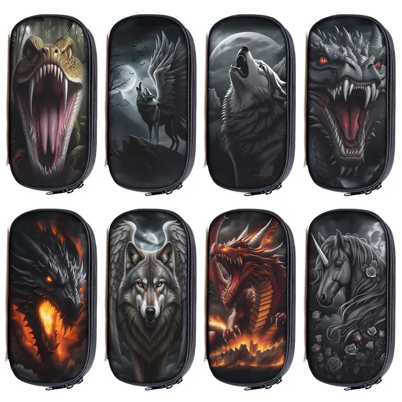 

Fantasy Dark Creatures cosmetic bag Purse Unicorn Wolf Dragon Snake Pencil Case Zipper Makeup Bag Pen Stationery Bag Pencil Box