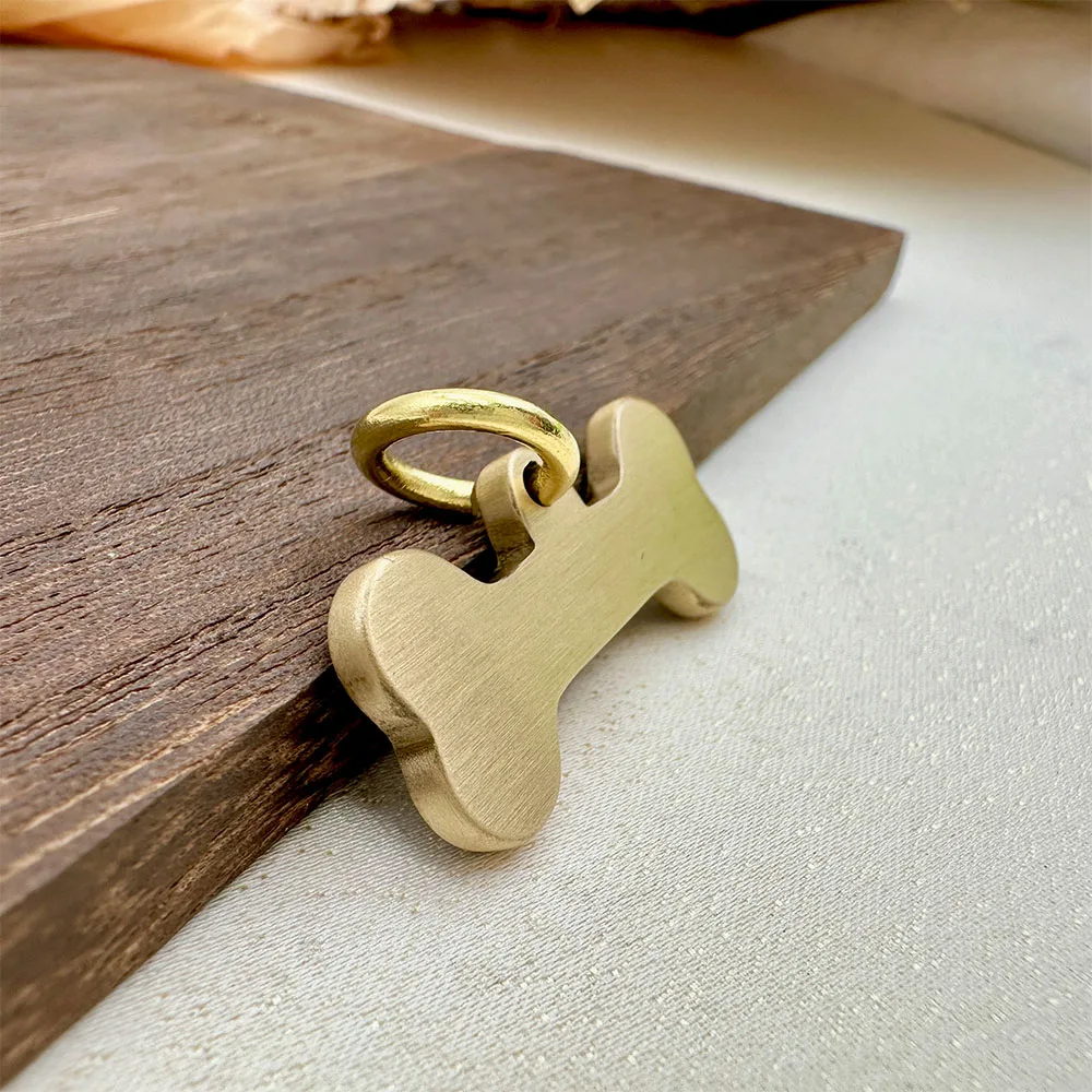 Dog Bone Personalized ID Tag Solid Brass Pet Anti-lost Collar Engraved Accessories