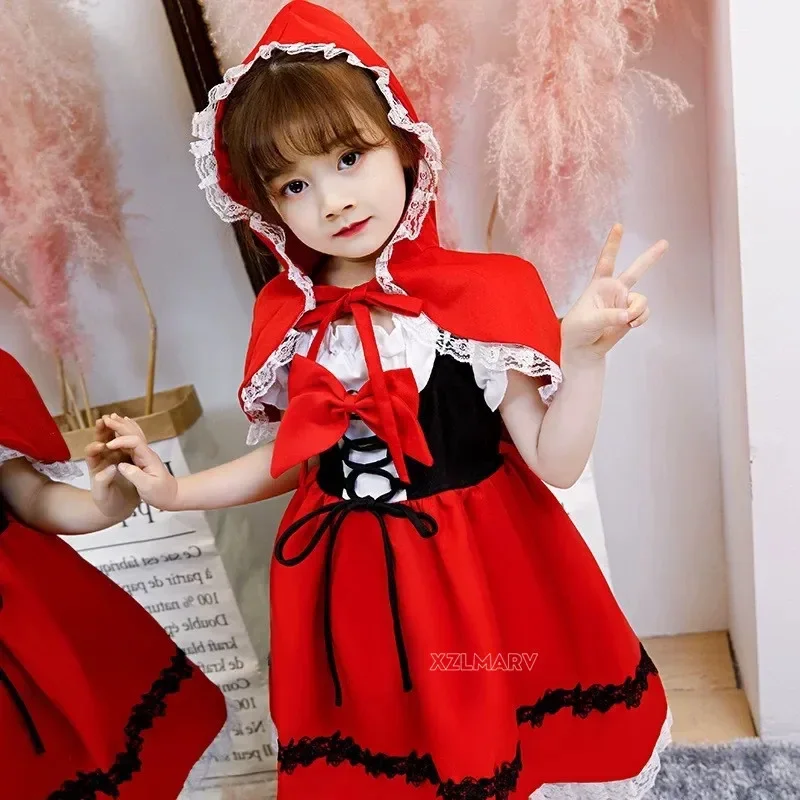 Performance Makeup Ball Girl Fairy Tales Halloween Little Red Riding Hood Performance Dress Christmas Children's