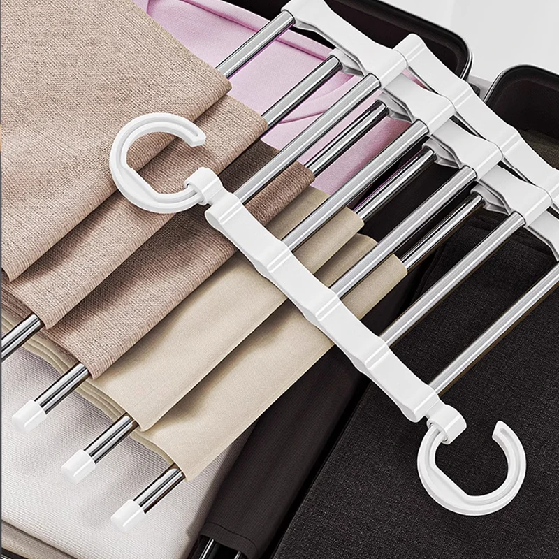 Stainless Steel Retractable Trouser Rack Pants Rack Clothes Rack Folding Multi-functional Space Saving Pants Hangers Foldable Closet Organizer Wardrobe