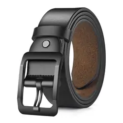 Men's Retro Black Leather Belt with Pin Buckle - Vintage Style for Business and Casual Wear (Black)