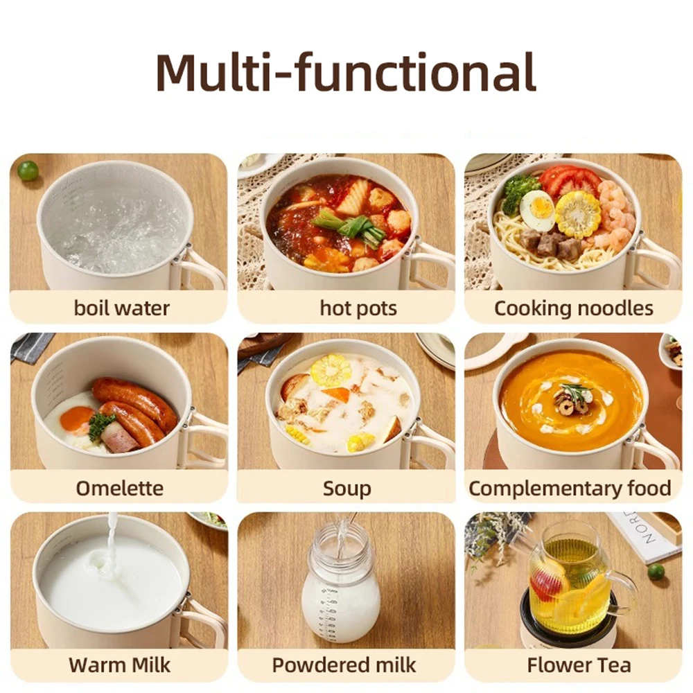 Foldable Electric Cooking Pot 1.8L Home Multifunctional Electric Pan Hotpot Rice Cooker Non-stick Skillet for Travel