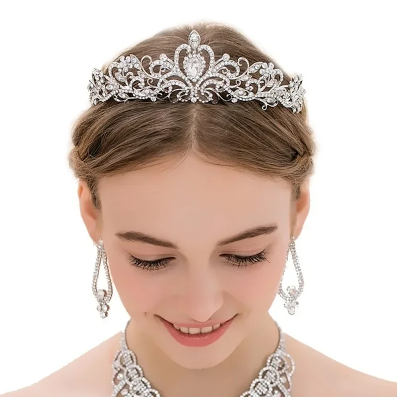 Wedding Hair Tiara Crystal Bridal Tiara Crown Silver Color Diadem Veil Tiaras Wedding Hair Accessories Headpieces Head Jewelry