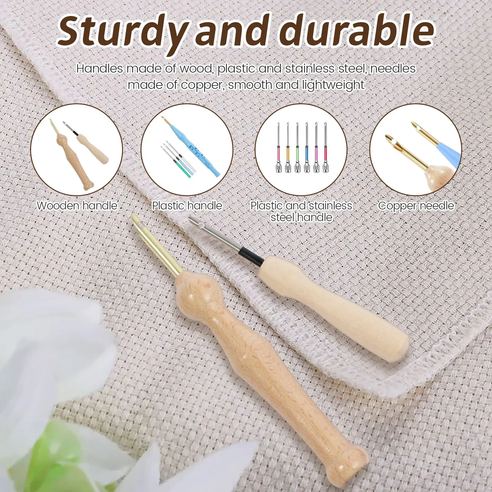 17Pcs Punch Needle Embroidery Kits Wooden Yarn Clothes Embroidery Pen Crochet Knitting DIY Craft Stitching Sewing Tools
