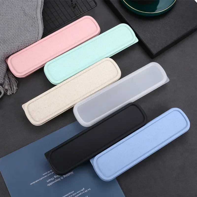 Tableware Storage Box Wheat Straw Storage Box Kitchen Dustproof Spoon Fork Chopsticks Boxes Children Kid Students Travel Portable Tableware Pencil Box