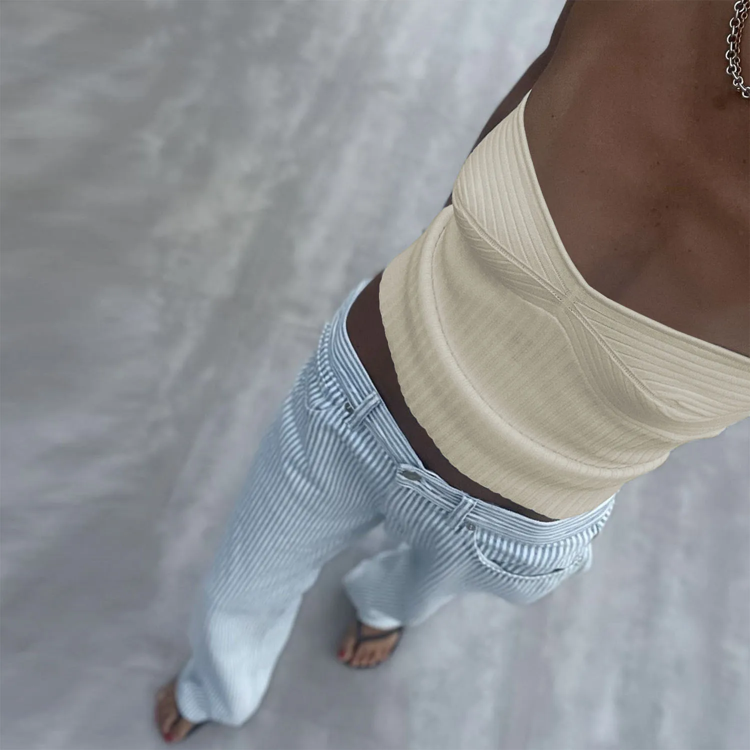 Knit Ribbed Backless Tank Top Women's Slim Summer Fashion Cropped Top High Street Elegant Knitwear Pullover Female Vest