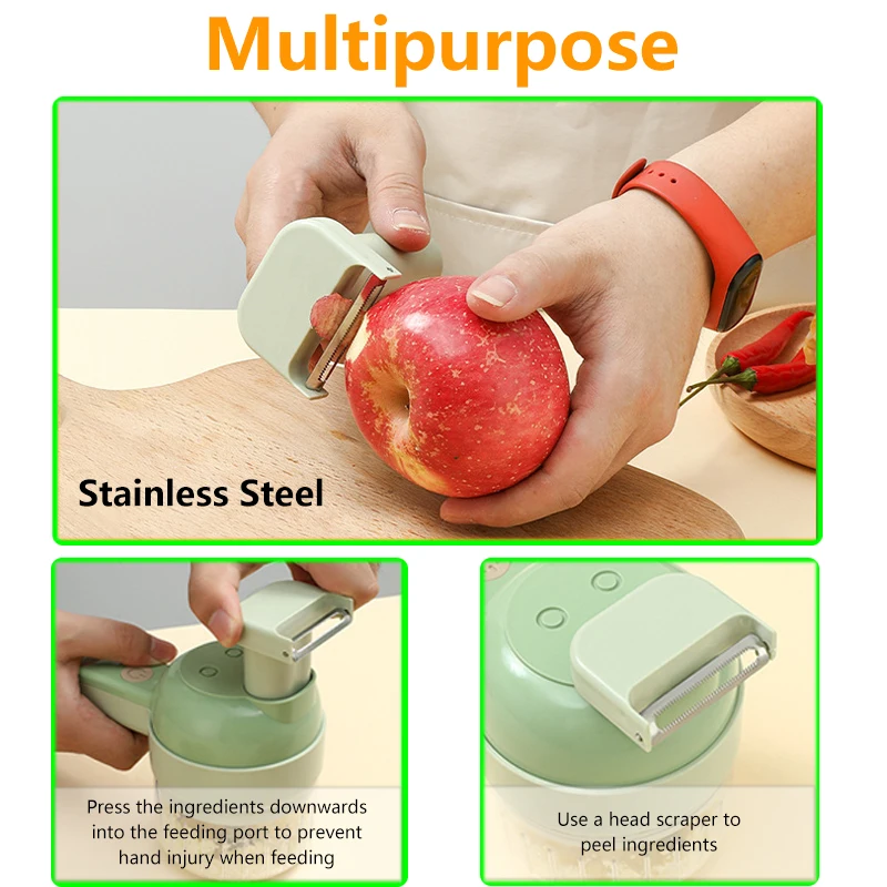 Multifunctional 4 In1 Electric Vegetable Cutter Slicer Garlic Mud Masher Chopper Cutting Pressing Mixer Food Slice Usb Charging - Image 6