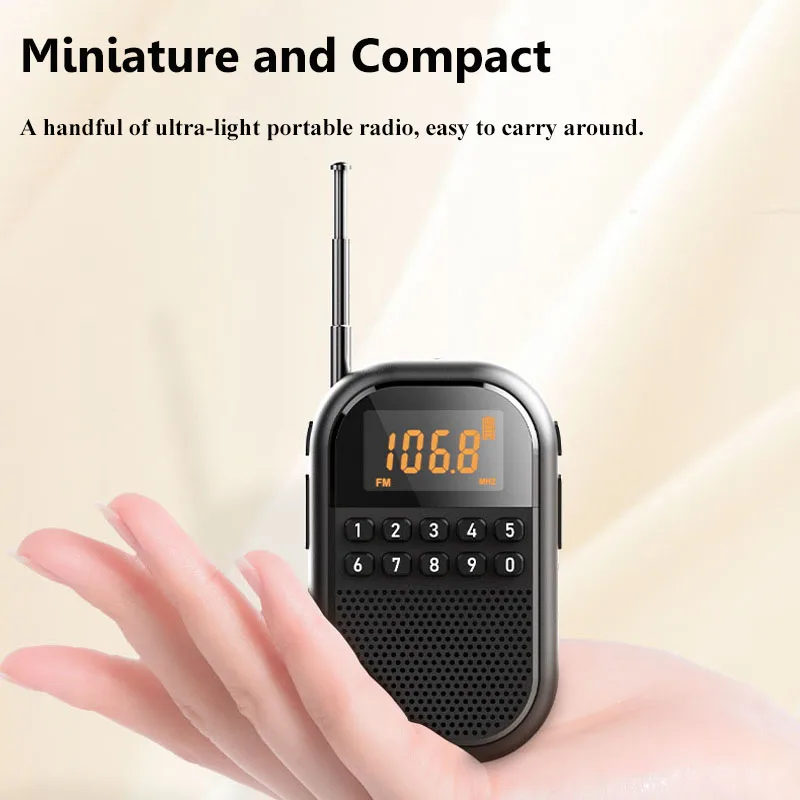  Portable Small Radio Mini FM AM DSP Radios Receiver Rechargeable Bluetooth Speaker TF Card 3.5mm Headset Play Power off Memory