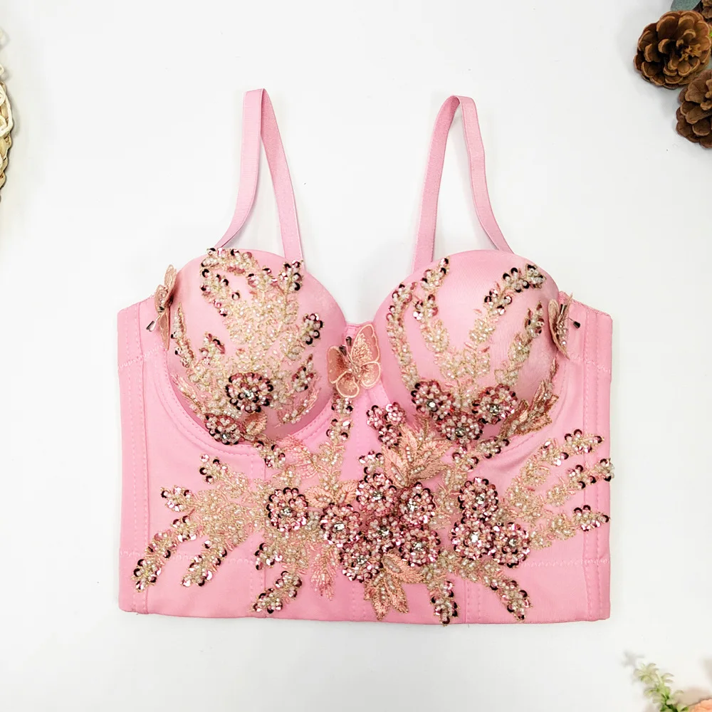 

3D Butterfly Embroidery Beading Camis Slim Corset for Women Summer Tupe Tops Bra Sexy Streetwear Women Corselet Bustier Bra Tops