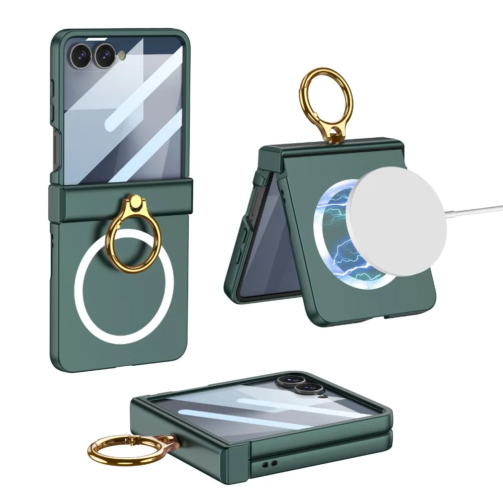 Magnetic Phone Case with Front Screen Protector, Ring Kickstand, and Hinge Protection