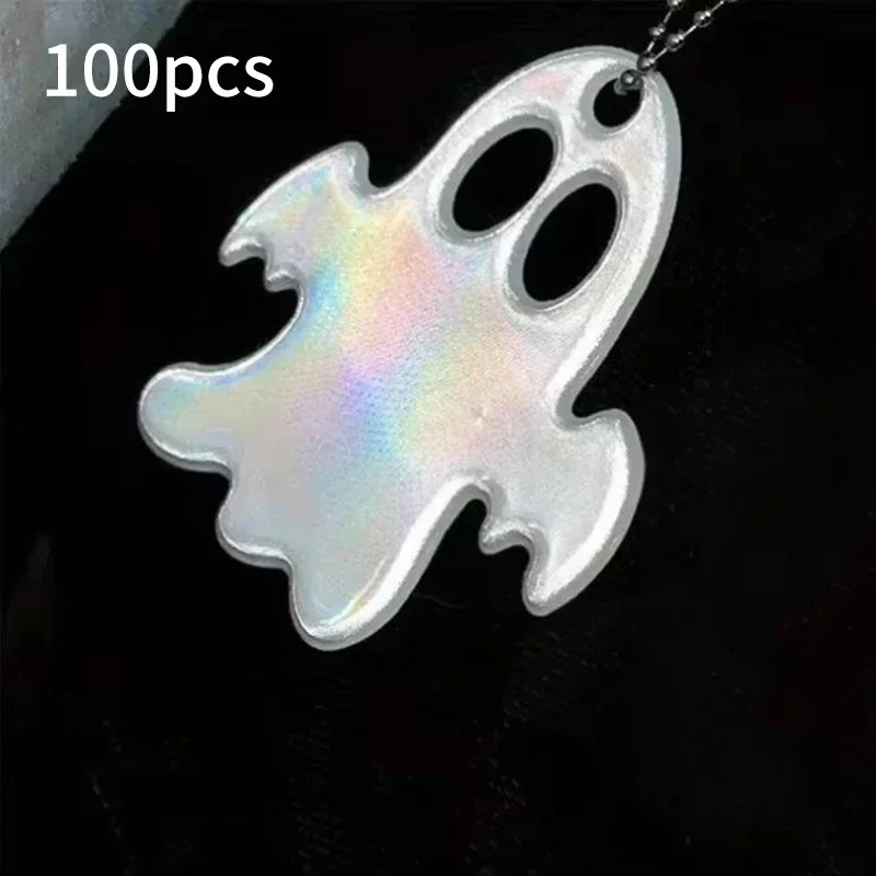 50/100 Stück reflektierender Schlüsselanhänger-Anhänger, Geist, doppelseitiges reflektierendes Design, stilvoll, lustig, Halloween-Nacht-Accessoires, ideale Geschenke – Detail 10
