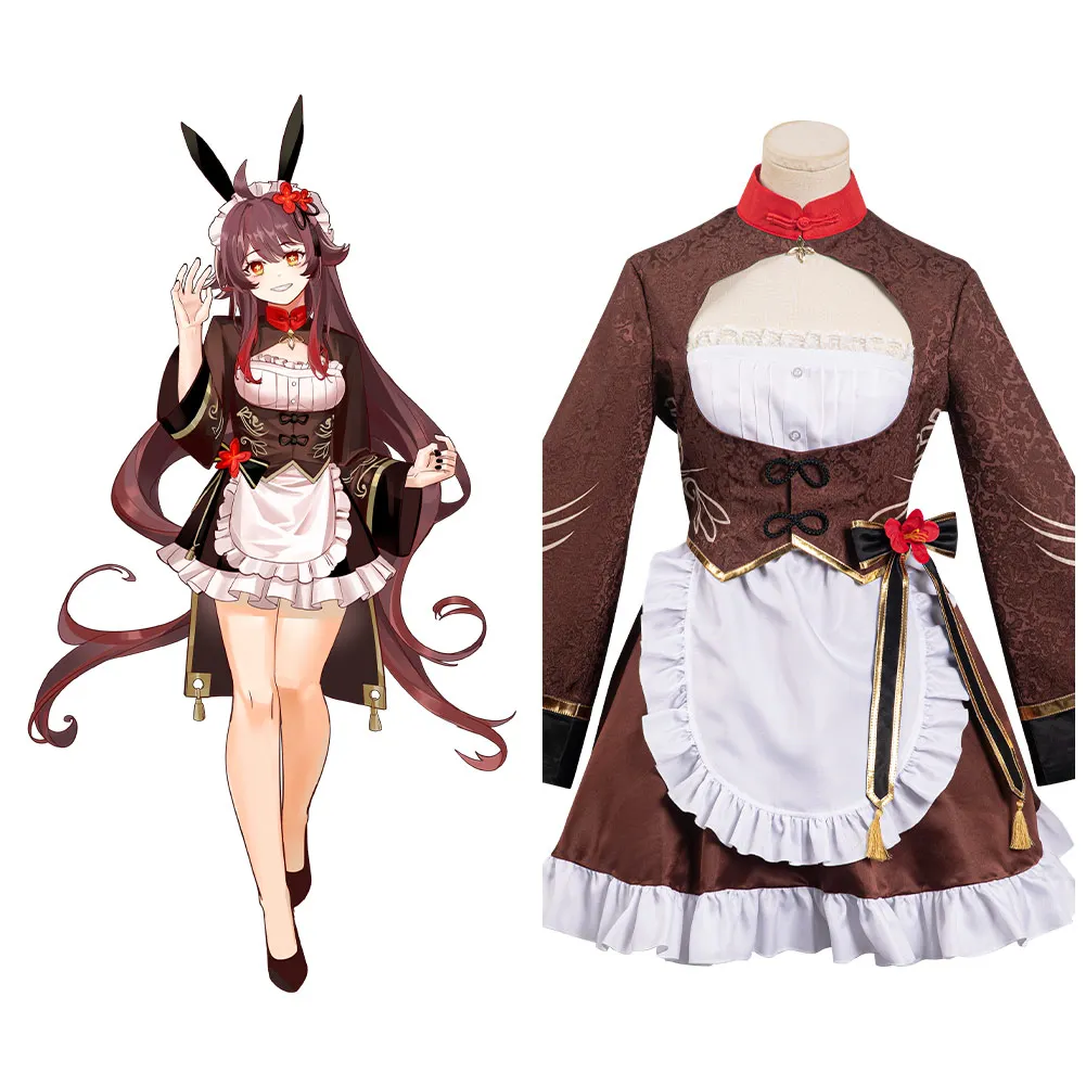 

Adult Women Hu Tao Cosplay Costume Game Genshin Impact Maid Dress Outfits Halloween Carnival Roleplay Suit