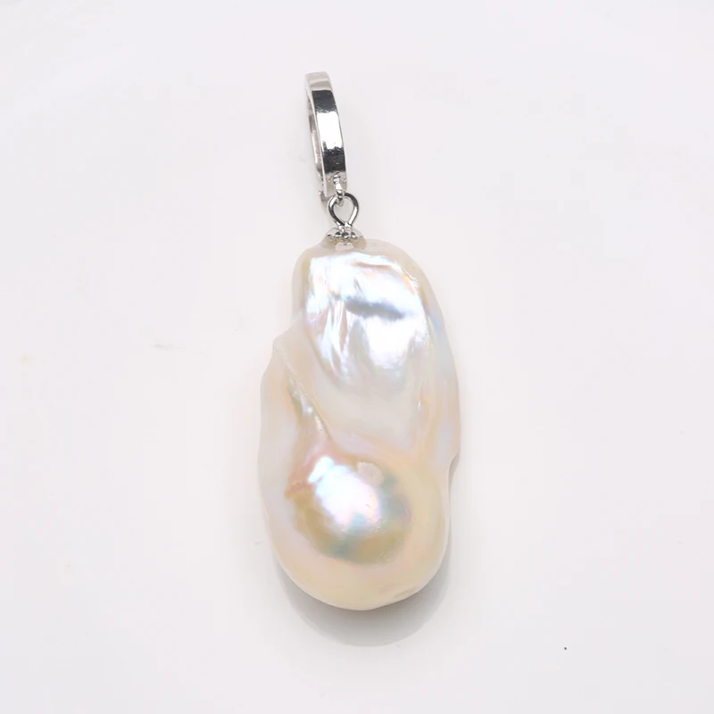 Natural freshwater large Baroque irregularity magic light Pearl pendant inlaid with 925 sterling silver buckle adjustable15-30MM