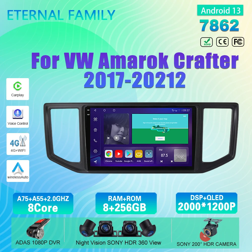 Autoradio Android 13 2Din Auto Multimedia Stereo Gps Per Vw Crafter Van Man 2017 2018 2019 2020 2021 Carplay Head Unit Dsp Bt