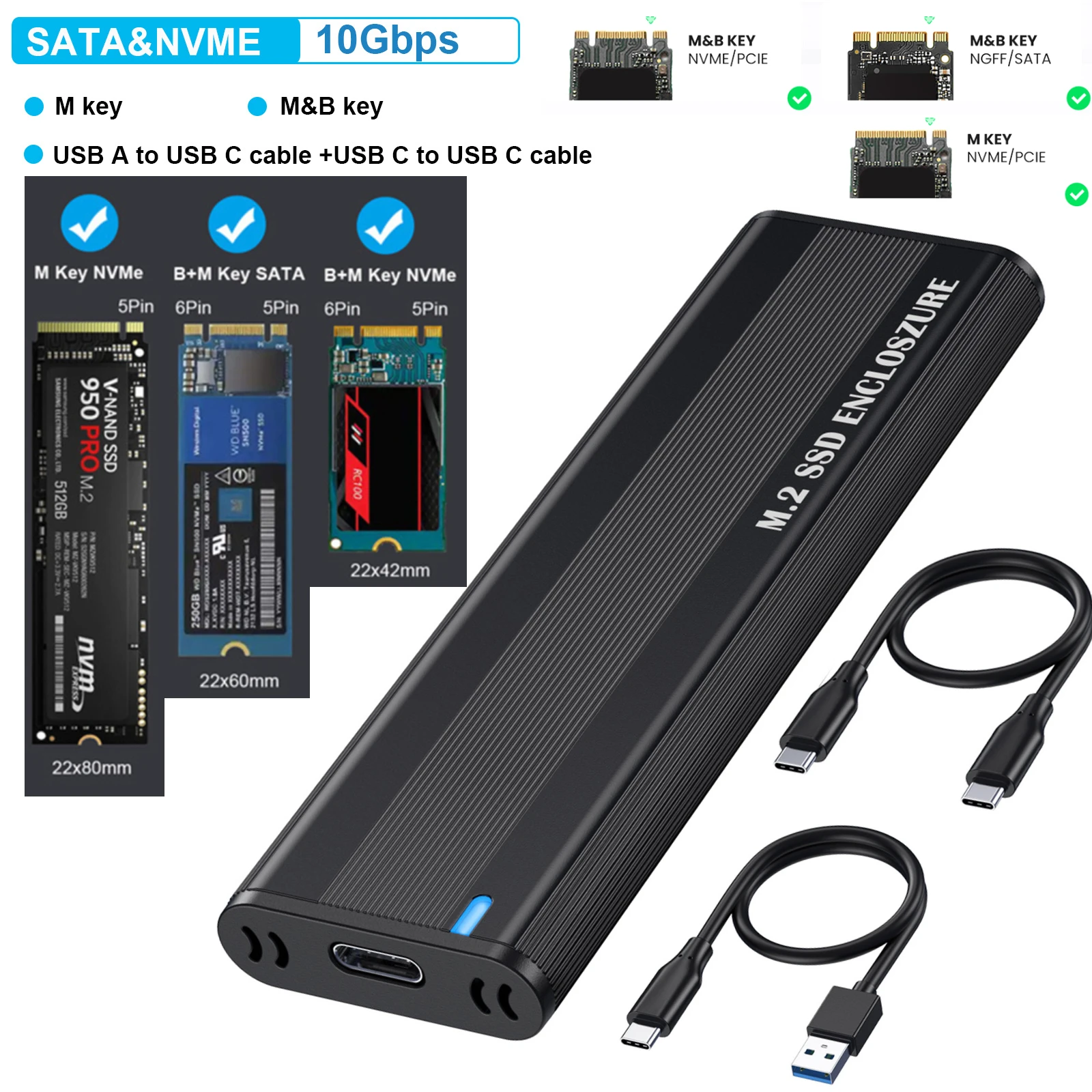 Case SSD M2 OTG - boîtier de disque dur externe Portable M2 vers USB NVME,  double protocole, 10Gbps-6Gbps, po