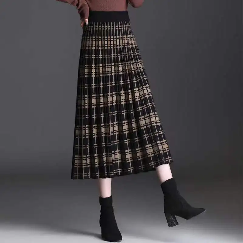 Plaid Skirt Winter Thick Woolen Half-Length Skirt 2025 New High-Waist Plaid A-Line Large Skirt Apring Autumn Elegant