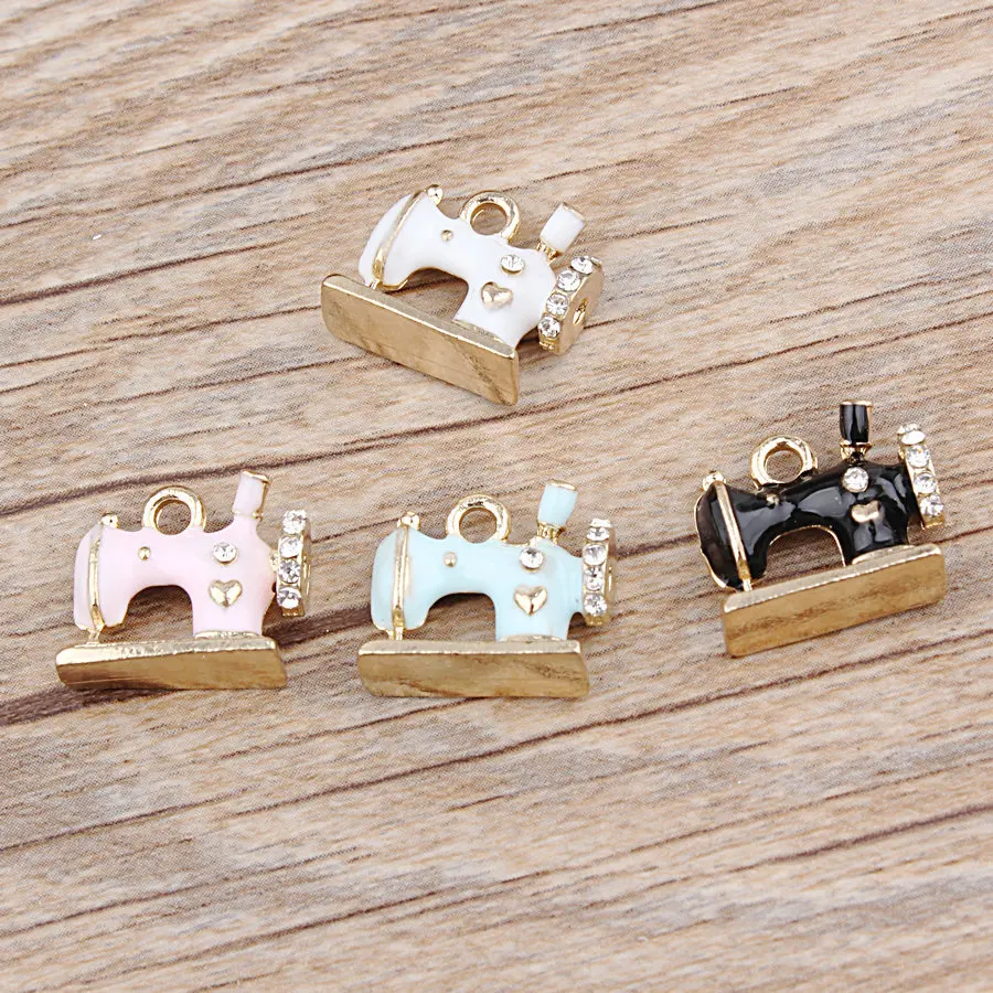 

10pcs New Arrival Sewing Machines With Rhinestone Oil Drop Pendant Fit For Bracelet DIY Fashion Jewelry Accessories