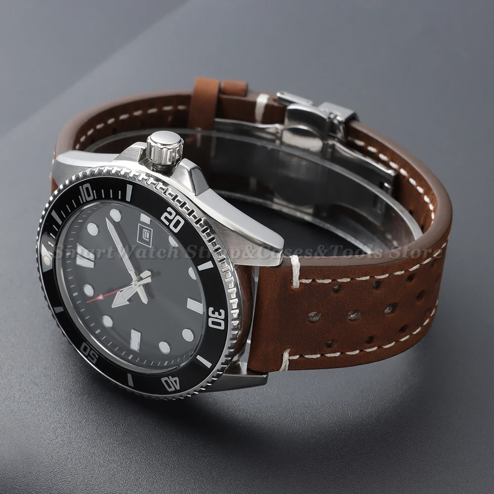 Vintage Cowhide Leather Quick Release Watch Strap with Butterfly Buckle - Brown/Black