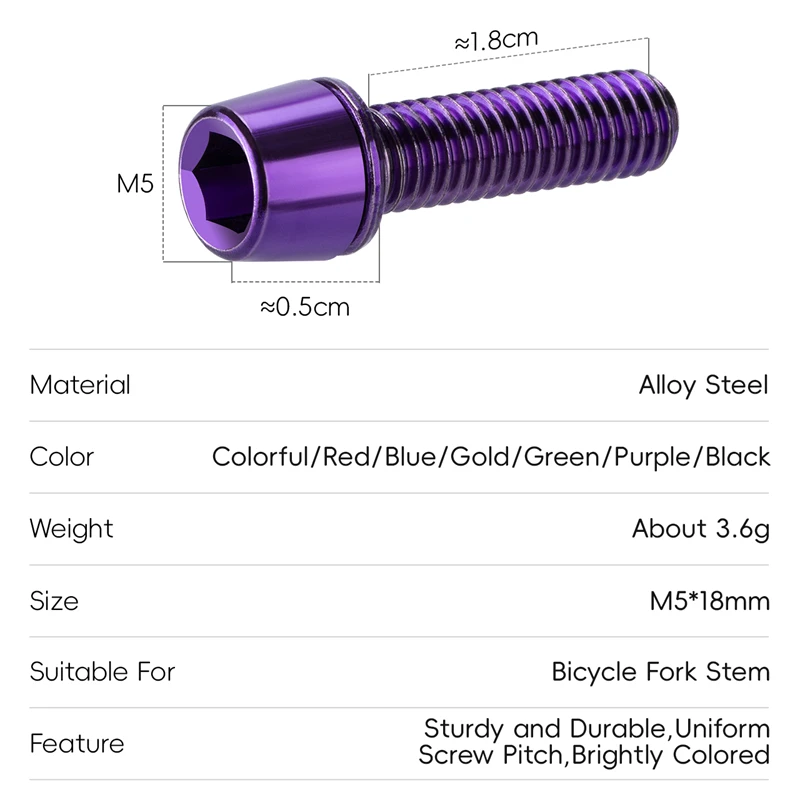 WEST BIKING 6pcs M5x18mm Bike Stem Screw Alloy Steel Hexagon Screw MTB Road Bicycle Handlebar Stems Bolts Stiffen Bike Parts